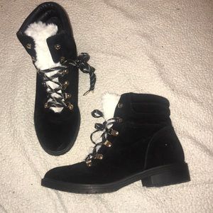 Black velvet combat boots